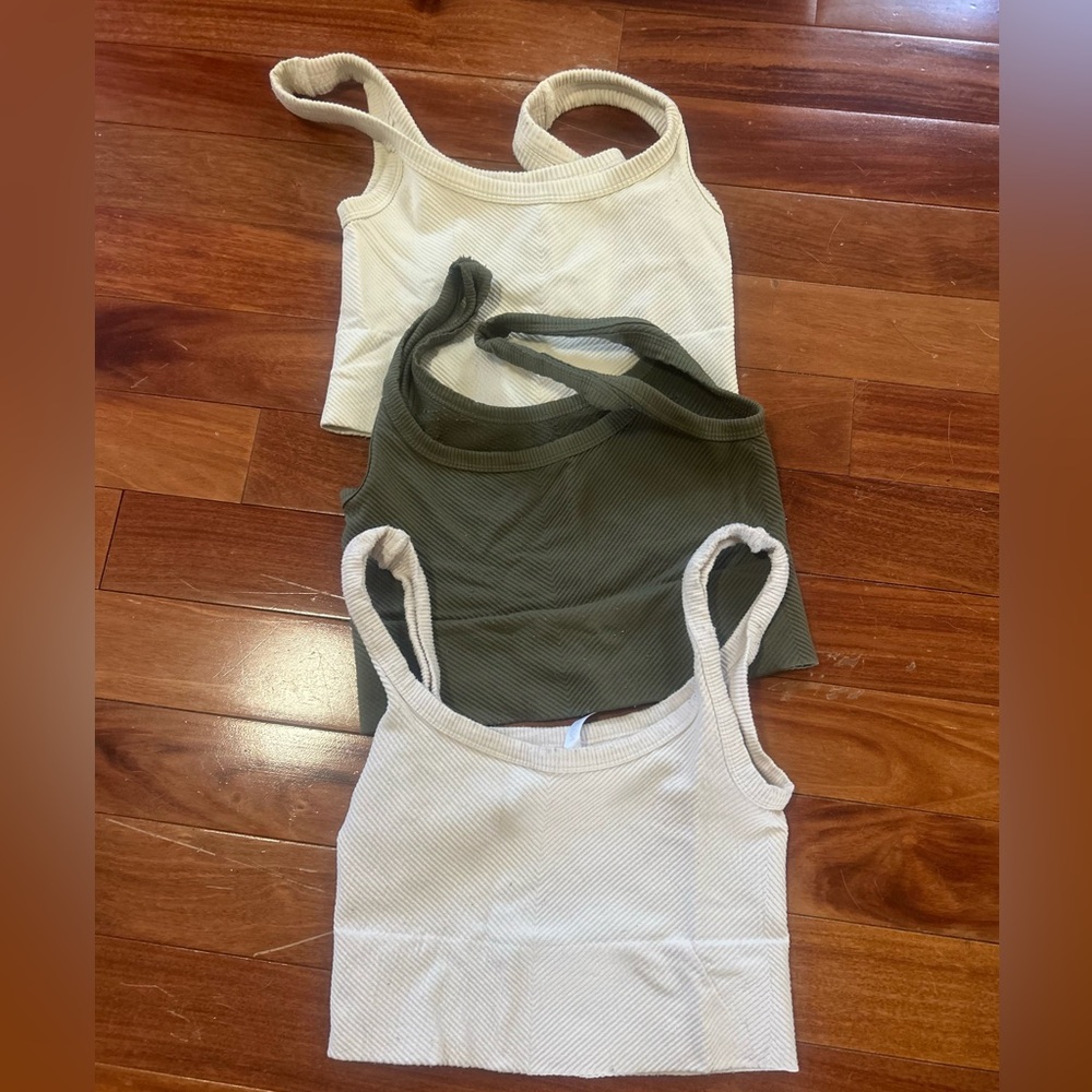 Women's Ribbed Tank Top Set - Cream and Olive